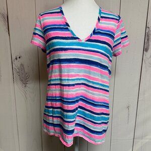 Lilly Pulitzer Etta V-Neck Top Sandy Shell Stripe Women’s Small EUC!!! Cute!!!!